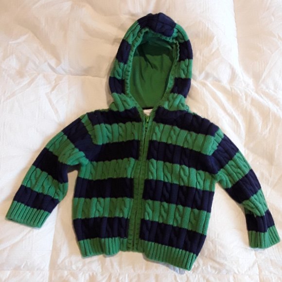 6-9 Month 100% Cotton Navy & Green Zip Cardigan - Picture 5 of 7